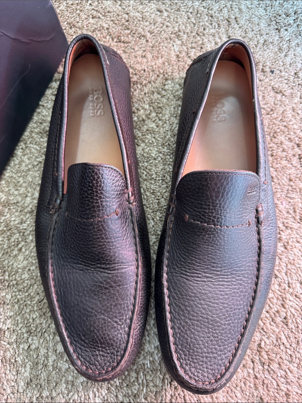 Boss Brown Pebbled Leather Slip-On Loafers
